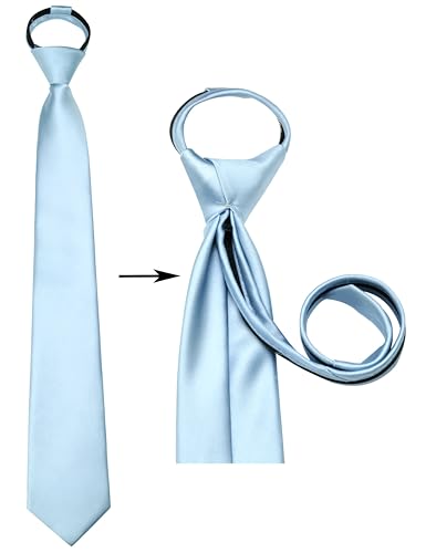 Branduce 3.15"（8cm） Mens Solid Satin Tie Pre-tied Adjustable Zipper Necktie for Business and Wedding - color: Baby Blue