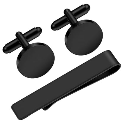 3Pcs Gold Tie Clip and Cufflink Set for Men - color: Black