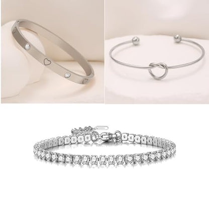 18 K Gold Plated Love Bangle Bracelet Stack Cuff Jewelry for Women Jewelry Set for Women Gift with Box - style: style17