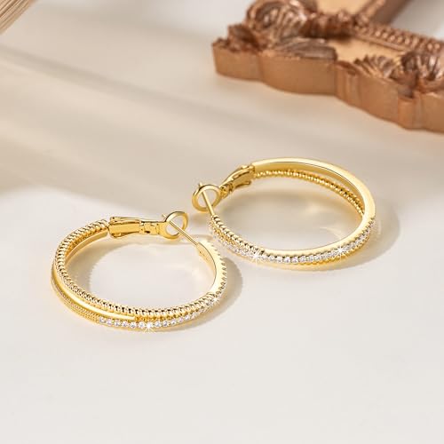 SANDRA REDD Gold Hoop Earrings 14K Gold Earrings for Women Gold Earrings | Cubic Zirconia 14K Gold Hoop Earrings for Women Hypoallergenic Lightweight Gold Hoop Earrings for Women 25/30/40mm - size: 30mm
