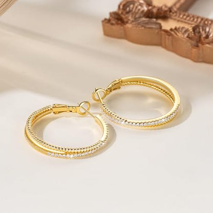 SANDRA REDD Gold Hoop Earrings 14K Gold Earrings for Women Gold Earrings | Cubic Zirconia 14K Gold Hoop Earrings for Women Hypoallergenic Lightweight Gold Hoop Earrings for Women 25/30/40mm - size: 30mm