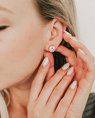 SWEETV Cubic Zirconia Stud Earrings, 8mm Round Cut, Rhinestone Hypoallergenic Earrings for Women & Girls | 9mm Round Cut Hypoallergenic 925 Sterling Silver Stud Earrings for Bridal Bridesmaid Prom Weddings Parties,Silver - color: 02.Rose Gold
