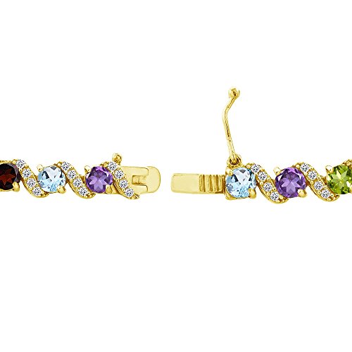 B. BRILLIANT Sterling Silver Genuine, Created or Simulated Gemstone Round S Design Tennis Bracelet for Women - color: Multi Gem - Gold Flash