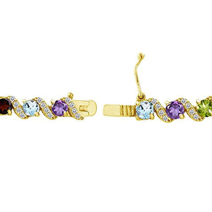 B. BRILLIANT Sterling Silver Genuine, Created or Simulated Gemstone Round S Design Tennis Bracelet for Women - color: Multi Gem - Gold Flash