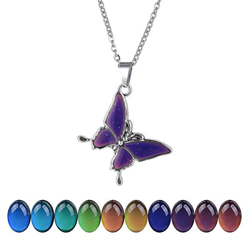 FM FM42 Temperature Sensing Color Changing Pendant Necklace with 19.29" Stainless Steel Rolo Chain - color: Butterfly