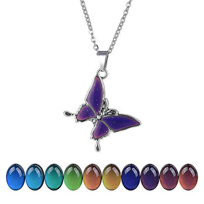 FM FM42 Temperature Sensing Color Changing Pendant Necklace with 19.29" Stainless Steel Rolo Chain - color: Butterfly