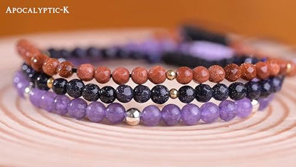 Natural Stone&925 Sterling Silver/18K Gold Anklet,│4MM│9-12 in│, Hand Woven, Adjustable Size - color: Tangent Plane Blue Aventurine Anklet，4MM