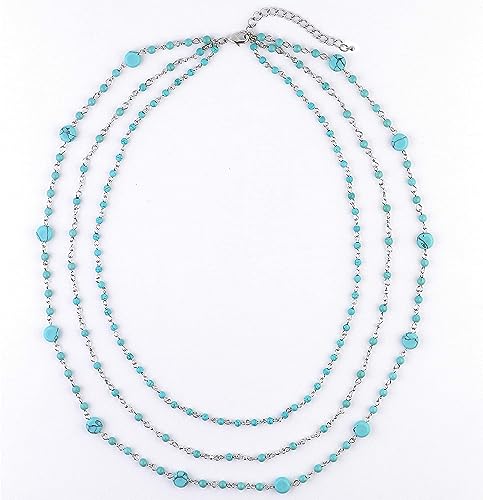Firstmeet Long Chain Multi Layer Fashion Glass Beads Handmade Necklace for Women - color: Tur