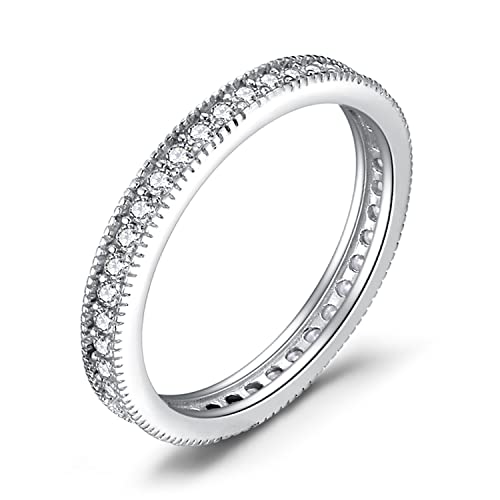 JewelryPalace 14K Gold Plated 925 Sterling Silver Rings for Women, Cubic Zirconia Promise Rings for Her, Stackable Wedding Bands Rings for Women Set Size 4-12 - color: J-1Pc-Eternity-Brass