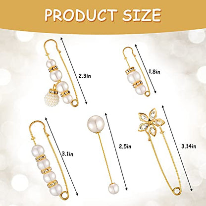 15 Pcs Pearl Brooch Pins for Women Decorative Safety Pins Faux Pearl Brooch Pin Dress Clip Hat Shawl Clips Decorative Pin for Cardigans Women Girls Dressing Cloth Accessories