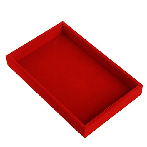 Youngy Velvet Jewelry Tray, Stackable Showcase Display Organizer for Ring Earring Necklace Pendants Bracelet Purple Red