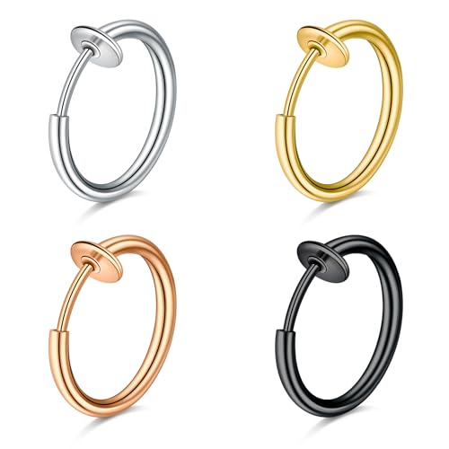 QWALIT Fake Nose Ring Fake Lip Piercing Fake Lip Ring Fake Nose Ring Hoop Fake Snake Bites Fake Lip Piercings Faux Lip Rings Fake Nose Piercing Clip on Nose Ring Spring - color: A2-spring hoop