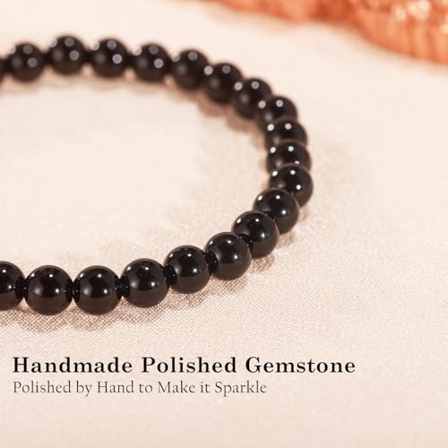 Agate Round Beaded Bracelet for Women Men Natural Agates Stone Healing Bracelets Stretch Elastic Handmade Polished Gemstone Beads Bracelet - color: Black, size: 6mm Beads