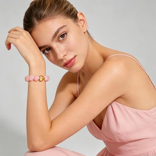 WOWORAMA Chunky Beaded Bracelets for Women Colorful Large Square Beads Bracelet Boho Acrylic Resin Stretch Bracelets Statement Chunky Bracelet Summer Jewelry - color: Heart-Pink