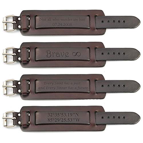 Jovivi Cutom Leather Bracelet - Personalized Punk Men Women Black Brown Wide Genuine Leather Wrap Cuff Bangle Bracelet Belts Wistband, Adjustable 7.2"-9" - color: Brown(Engraving)