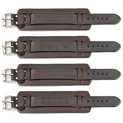 Jovivi Cutom Leather Bracelet - Personalized Punk Men Women Black Brown Wide Genuine Leather Wrap Cuff Bangle Bracelet Belts Wistband, Adjustable 7.2"-9" - color: Brown(Engraving)