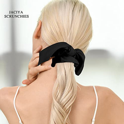 Jaciya Black Hair Ties Silk Bow Scrunchies for Hair Bunny Ears and Tail Scrunchies Hair Accessories for Women - color: Black