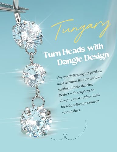 Tungary G23 Titanium Belly Button Rings for Women 14G Internally Threaded | Hypoallergenic Long Navel Piercing Jewelry, 3/8" Implant Grade Dangle Belly Button Piercing, 5A CZ, with Vacuum PVD Finish - color: Dangling: Titanium Silver