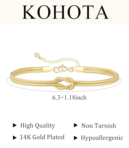 KOHOTA Silver Gold Bracelets for Women Trendy 14K Gold Plated Bracelet for Women Non Tarnish Dainty Stackable Layered Chain Heart Pearl Knot Beaded Bracelets Stack Set Charm Mothers Day Jewelry Gifts - color: A.Knot-gold
