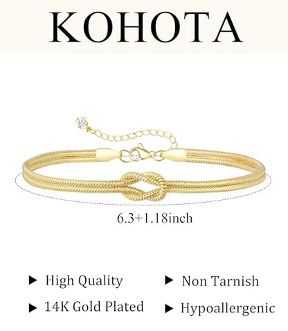 KOHOTA Silver Gold Bracelets for Women Trendy 14K Gold Plated Bracelet for Women Non Tarnish Dainty Stackable Layered Chain Heart Pearl Knot Beaded Bracelets Stack Set Charm Mothers Day Jewelry Gifts - color: A.Knot-gold