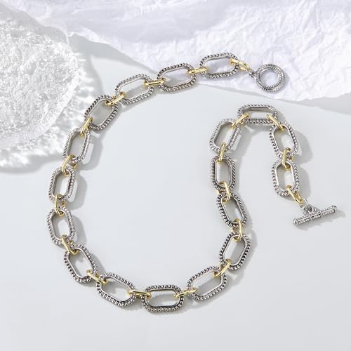 Wire Necklaces for Women, 2 Tone Link Chain Necklaces Circles Adjustable Necklaces Costume Jewelry for Women Gifts - color: Paperclip-D