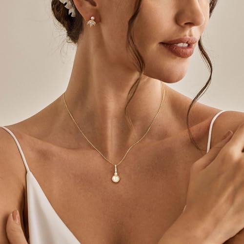 Pearl Necklaces for Women, Dainty Gold Necklace 14K Gold Plated Charm CZ Pearl Pendant Necklace Simple Gold Pearl Choker Necklaces for Women Trendy Wedding Womens Jewelry - color: dainty pearl necklace