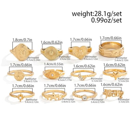 FUTIMELY Boho Retro Stackable Rings Sets for Women Knuckle Joint Finger Knuckle Nail Ring Sets Moon Stars Stack Preppy Statement Rings Cute Trendy Stuff Jewelry - style: G-12PC-Heart Rings