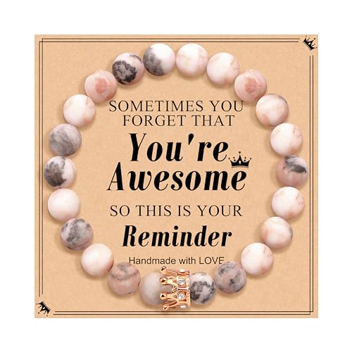 JoycuFF Woman Birthday Gifts Idea Friendship Gifts For Women Best Friends Besties Aunt Female Mom Daughter Granddaughter Gf Anniversary Christmas Graduation Healing Stone Crown Gifts For Her - style: 3.Sometimes-You're Awesome Gifts-Pink Zebra Jasper