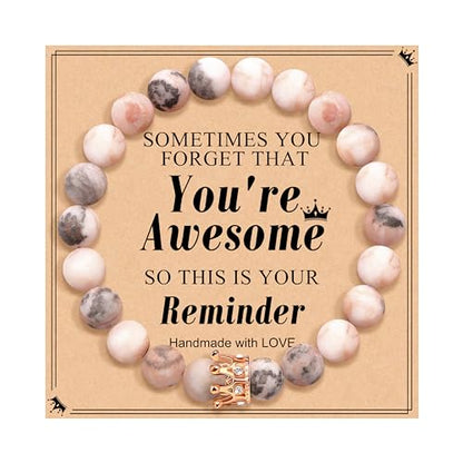 JoycuFF Woman Birthday Gifts Idea Friendship Gifts For Women Best Friends Besties Aunt Female Mom Daughter Granddaughter Gf Anniversary Christmas Graduation Healing Stone Crown Gifts For Her - style: 3.Sometimes-You're Awesome Gifts-Pink Zebra Jasper