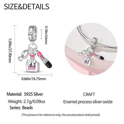 HappyStar 925 Sterling Silver Charms for Bracelets and Necklace Dangle Pendants Beads Charms Fits Charms Bracelets for Woman Jewelry Gifts (with one Spacer Bead Charms) - style: Fashion perfume lipstick charm