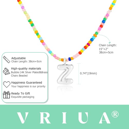 VRIUA Colorful Initial Necklaces for Women – Bubble Letter A-Z Necklace Handmade Beaded Necklace Dainty Initial Necklaces for Girls Kids - Teen Girls Gifts Trendy Jewelry - color: Silver, style: Z