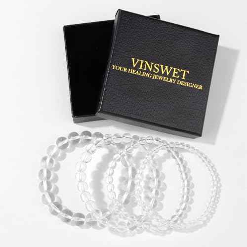Vinswet 4pcs Beaded Bracelets for Women,Natural Healing Crystal Gemstones Bracelet,Anxiety Stress Relief Bracelet Handmade purple Jewelry Gifts for Women - color: Clear crystal