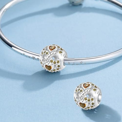 MICOO 925 Sterling Silver Jan-Dec Birthstone Charms For Bracelets and Necklaces, Original DIY Bead Charms With Cubic Zirconias Jewelry Birthday Gifts For Women. - color: 92-11Nov Birthstone charm