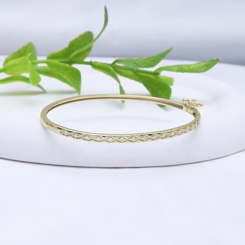 Classic Plain Design & 7 inch Bangle Bracelet for Women | Metal: Sterling Silver|Stone: Moissanite - color: Diamond Chevron