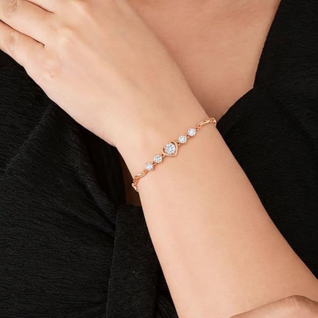 Nilu's Collection Women's Copper Sterling Silver Heart Shape Stone Charm Bracelet - color: Rose Gold Combo Bracelet