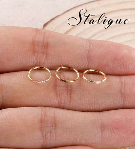 3pcs Nose Rings Hoops - 316L Surgical Steel Hinged Nose Hoops 16G/18G/20G CZ Clicker Septum Nose Ring Lip Helix Cartilage Hoop Earring Daith Rook Conch Body Piercing Jewelry for Women Men 8mm 10mm - color: Gold, size: 18 gauge(1.0mm)-8mm