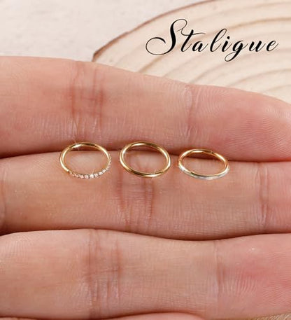 3pcs Nose Rings Hoops - 316L Surgical Steel Hinged Nose Hoops 16G/18G/20G CZ Clicker Septum Nose Ring Lip Helix Cartilage Hoop Earring Daith Rook Conch Body Piercing Jewelry for Women Men 8mm 10mm - color: Gold, size: 18 gauge(1.0mm)-8mm