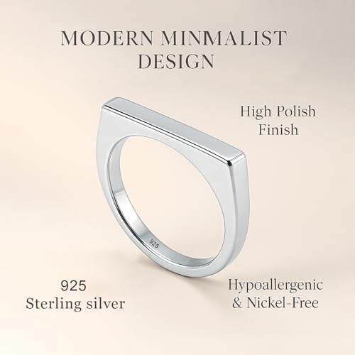 LeCalla 925 Sterling Silver Bar Ring for Women | Silver Ridge Ring Signet Style Classic Simple Plain Wedding Band Engagement Ring | Women's Statement Stackable Ring(Sizes 6-8No.) - color: Style 01, size: Ring Size-7No.