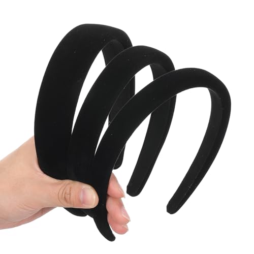 3 Pack Black Velvet Headband Hair Band Padded Headbands for Women | Non Slip Velvet Headbands for Women Thick Black Headband Sponge Hairband Soft Vintage Head Bands Womens Hair Accessories