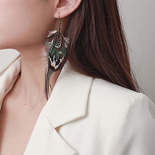 Bohemian Long Feather Earrings for Women Handmade Natural Dangle Tassel Jewelry - color: Style A