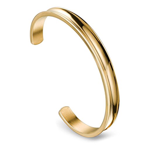 Zuo Bao Stainless Steel Bracelet Grooved Cuff Bangle for Women - color: Gold