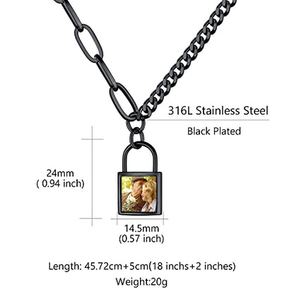Custom4U Personalized Photo Necklace - Custom Heart/Oval/Round Charm Necklaces with Picture + Chain Adjustable - Stainless Steel/Acrylic Pendant Memorial Jewelry Christmas Gifts for Women - color: G-Black Color