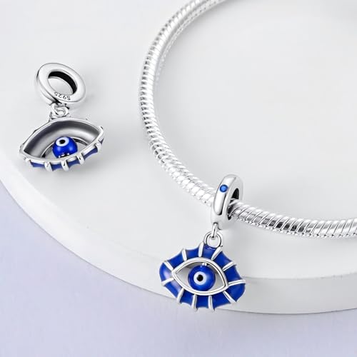 S925 Sterling Silver Cute Bead Charm for Pandora Bracelets and Necklaces | Lucky Clover Cute Animal Pink Bow Cherry Butterfly Pendant Bead Charms Jewelry Making Gifts for Women Valentines Mother's Day - style: Guardian Devil's Eye pendant
