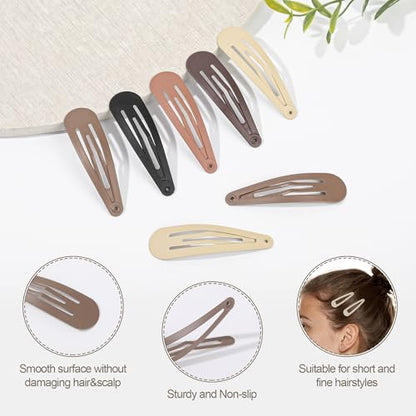 100Pcs Snap Hair Clips Hair Barrettes For Women Girls, No-Slip | Metal Hair Snap Clips Accessories, Hairpins, Matte 5 Colors, 2 x 0.55 Inch, Storage Box