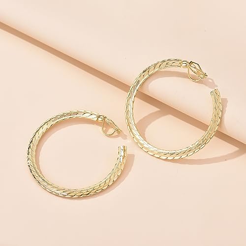 YOQUCOL 5CM(2.0IN) Golden Swingable Clip On Hoop Earrings for Women Non Pierced Ears Hoop Earrings - color: D