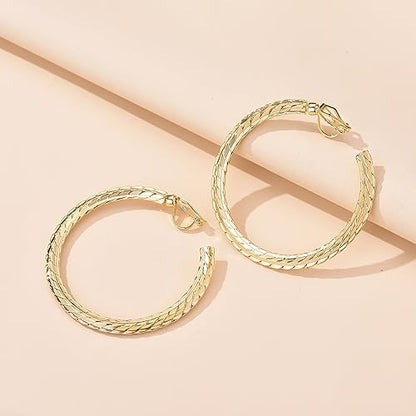 YOQUCOL 5CM(2.0IN) Golden Swingable Clip On Hoop Earrings for Women Non Pierced Ears Hoop Earrings - color: D