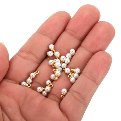 PATIKIL Pearl Charm, 100pcs Pearl Beads Faux Pearl Pendant Charm DIY for Jewelry Making Bracelets Earrings Necklace Crafts - color: Golden White, size: 4mm