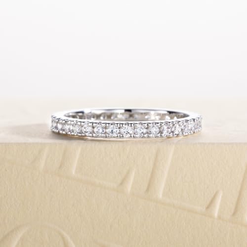 Cubic Zirconia Eternity Wedding Band Rings Round Cut 5A Grade D Color CZ Stacking Band Engagement Promise Rings for Women - style: Round band-a