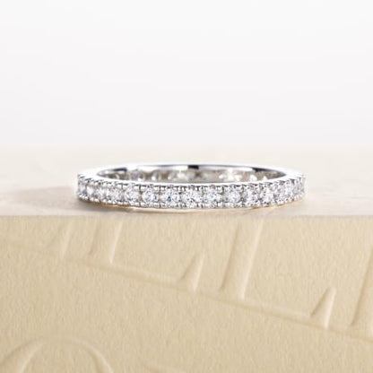 Cubic Zirconia Eternity Wedding Band Rings Round Cut 5A Grade D Color CZ Stacking Band Engagement Promise Rings for Women - style: Round band-a