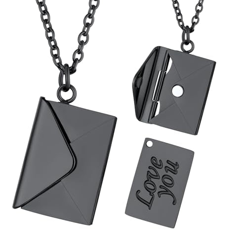 FindChic Locket Necklace for Women Custom Photo Memorial Gifts 4 Colors | Silver/Black/Rose Gold/Gold Plated Personalized for Loved Ones, Birthday Valentine's Day Keepsake - style: 07. Love Letter-Black